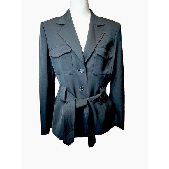 Anne Klein Women's Black 3 Button LinedBelted Suit Blazer Size 12 NWT! $320